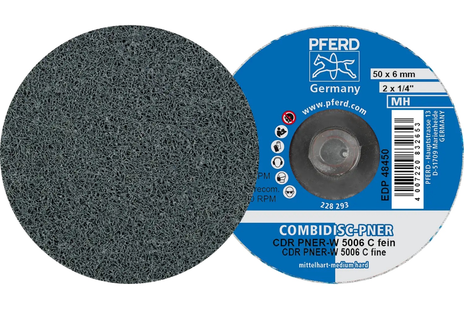 Picture of Pferd CombiDisc® Unitized Disc, 2" Dia, Type CDR, Fine, Medium-Hard, 6SF, Silicon carbide